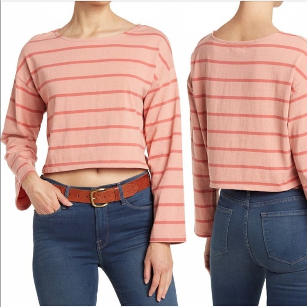 Madewell Supercrop Striped Long Sleeve Tee Size Small